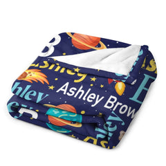 Personalized Space Theme Blanket with Name Gift for Children