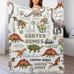 Personalized Dinosaur Baby Blanket-Customized Name for Kids
