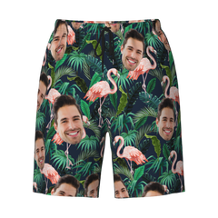 Shorts hawaïens avec visage personnalisé feuilles de visage de chien personnalisées et shorts flamants roses