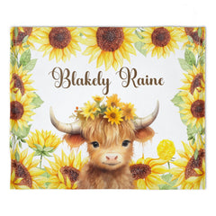 Couverture personnalisée avec nom de bébé fille, livraison gratuite✈️Highland Cow Fall Floral