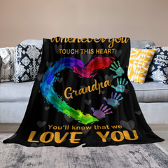Touch This Heart Grandpa - Couverture personnalisée - Cadeau d'anniversaire pour la fête des pères pour grand-père, papa, papa - Cadeau de femme, petits-enfants 