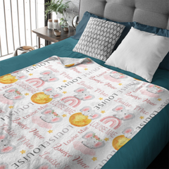 Livraison gratuite✈️ Couverture bébé éléphant lune et étoiles personnalisée