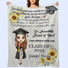 Couverture de nom personnalisé de poupée de tournesols - cadeau de graduation 
