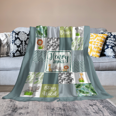 Personalized Tropical Jungle Animals Baby Blanket