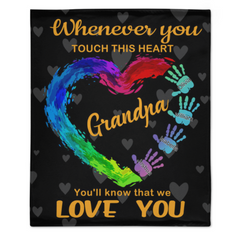 Touch This Heart Grandpa - Couverture personnalisée - Cadeau d'anniversaire pour la fête des pères pour grand-père, papa, papa - Cadeau de femme, petits-enfants 
