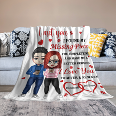Le jour où je t'ai rencontré, j'ai trouvé ma pièce manquante - Couple personnalisé nom personnalisé couverture - cadeau pour mari femme, anniversaire