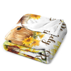 Couverture personnalisée avec nom de bébé fille, livraison gratuite✈️Highland Cow Fall Floral