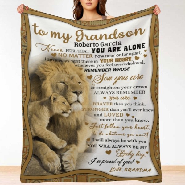 Lion Custom Name Blanket - Gift for Grandson - Lovscape