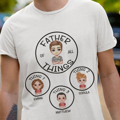 Père de toutes choses, mère de toutes choses - T-shirt unisexe personnalisé personnalisé par la famille - Fête des mères, fête des pères, cadeau d'anniversaire pour maman, papa