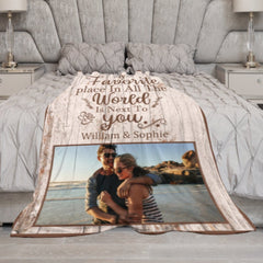 My Favorite Place Is Next To You - Upload Image, Gift For Couples, Husband Wife - Personalized Horizontal Poster - Lovscape