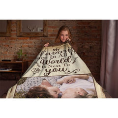 My Favorite Thing Is Staying Next To You - Upload Image, Gift For Couples, Husband Wife - Personalized Blanket - Lovscape
