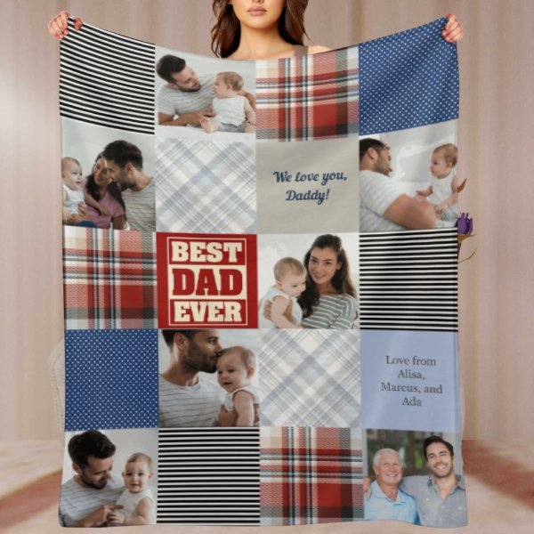 Patchwork Best Dad Memories Photo Blanket - Lovscape