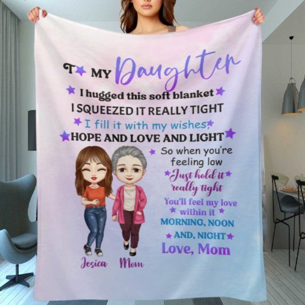 To My Daughter Pastel Color Doll Mom And Daughter Personalized Fleece Blanket - Lovscape